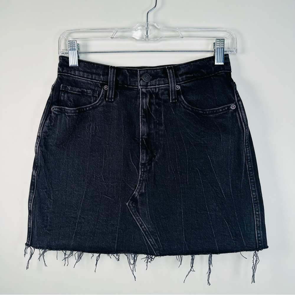 Abercrombie & Fitch Ultra High Rise Distressed Denim Mini Skirt Black Size 2